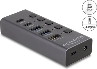 Produktbild von DeLOCK 64248, USB 3.2 Gen 1 (3.1 Gen 1) Type-C, USB 3.2 Gen 1 (3.1 Gen 1) Type-A, USB 3.2 Gen 1 (3.1 Gen 1) Type-C, 5000 Mbit/s, Grau, Metall, Rundkabel