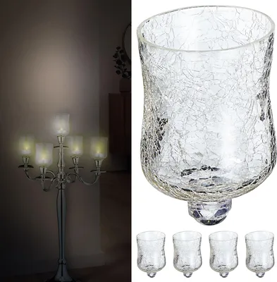 Produktbild von Glasaufsatz 5er Set für Kerzenleuchter 7x10cm Glasgefäß Crackle Design Windlichtaufsatz Teelichthalter