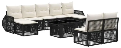 Produktbild von vidaXL Gartensofa-set 10 stk. Schwarz und Cremeweiß Poly-Rattan