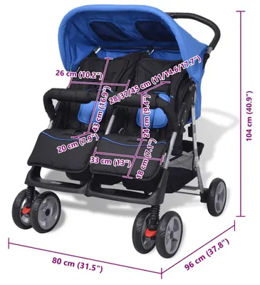Produktbild von vidaXL Zwillingskinderwagen Stahl Blau und Schwarz