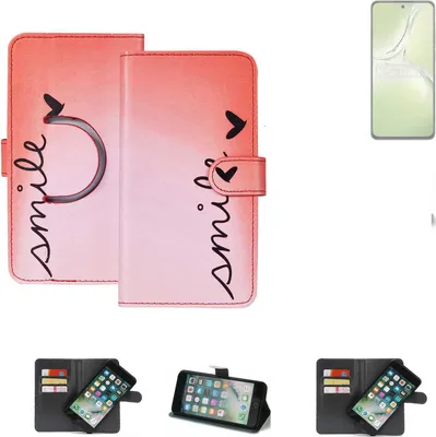Produktbild von K-S-Trade Schutzhülle Handyhülle kompatibel mit Oppo K12x 5G CPH2667 Hülle cover bookstyle Etui ''smile'' rot Standfunktion Kameraschutz (1Stk)