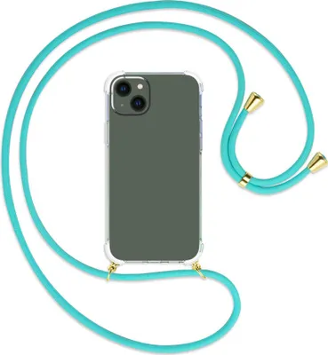 Produktbild von Handykette Backcover-Schutzhülle mit Band (Metall goldfarben) für Apple iPhone 14 Plus (6.7'') - türkis