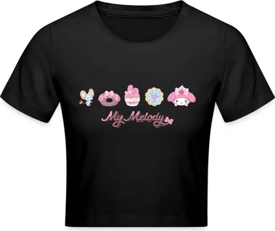 Produktbild von Spreadshirt My Melody Mit Flat Und Gebäckstücken Crop Top, M, Schwarz