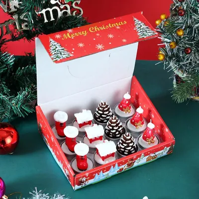 Imagen del producto de Regalos de Navidad, velas navideñas, set, decoración, 12 unidades, velas navideñas, velas pequeñas, Navidad, regalos para mujeres, Navidad