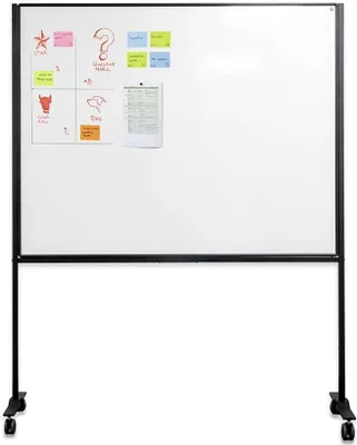 Produktbild von Magnetisches doppelseitiges Whiteboard für intensive Nutzung | HxB 120x150cm | inkl. schwarzer Stahlrahmen & 4x Rollen | Emaillierter Stahl | Schwarz/Weiß