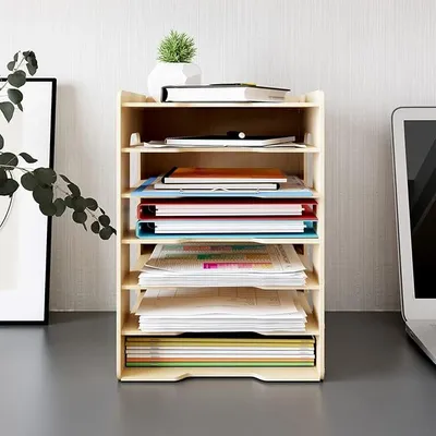 Produktbild von PolkaHome® Stehsammler 7 Ebenen Holz, Briefablage A4, Schreibtisch Organizer mit 6 Fächern, Dokumentenablage für Büro, Zuhause und