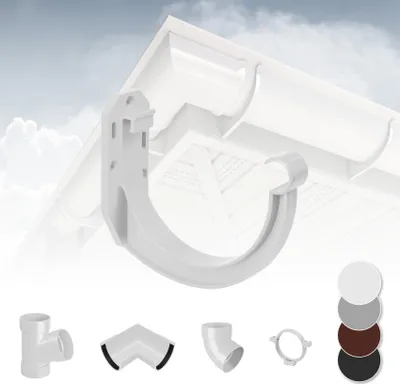 Produktbild von RAINWAY S Regenrinnen System (Rinnenhalter weiß) - PVC-U Kunststoff in 4 Farben, für Dachflächen < 100m² empfohlen, Wandhalterung Haken Halterung