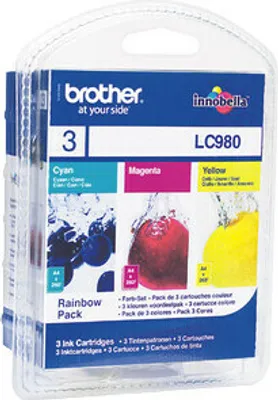 Produktbild von Brother LC980 Rainbow-Pack, Cyan, Magenta, Gelb, Tinte auf Pigmentbasis, 3 Stück(e), Multipack