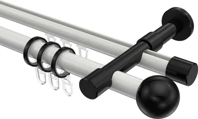 Produktbild von Interdeco Rundrohr-Innenlaufstange / Gardinenstange (Kombination) Weiß / Schwarz, Typ Prestige Luino (Kugel), 20 mm Ø 2-läufig, 200 cm