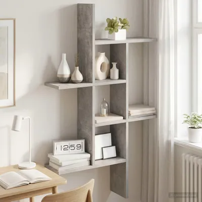 Obrázok produktu pre Maison Exclusive – Nástenná polica, sivá betónová farba, 61 x 15 x 102 cm, drevovláknitá doska