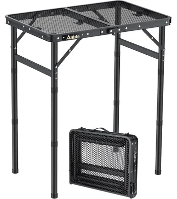 Produktbild von Klapptisch Aluminium 60x40cm mit 3-facher Höhenverstellung und Metallgitterplatte, Schwarz