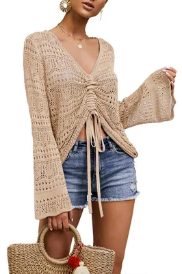 Produktbild von Häkeltop für Damen,Strandkleid,Überwurf mit Kordelzug,Oversize-Schnürponcho