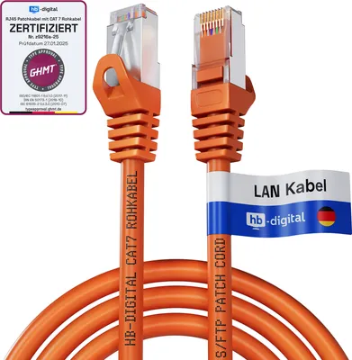 Produktbild von hb-digital 0,5m Patchkabel CAT.7 RJ45 S/FTP PiMF LSZH AWG 26 halogenfrei orange