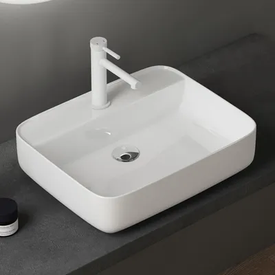 Image de doporro Lavabo Vasque à Poser en Céramique Rectangulaire Blanc 385x385x140 mm Brüssel107