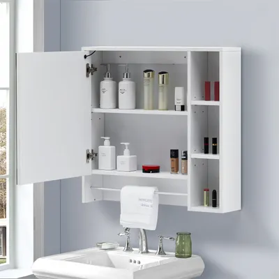 Produktbild von CLIPOP 1 Tür Badezimmer Spiegelschrank mit Beleuchtung, Wandmontage, 75 x 70 x 15 cm