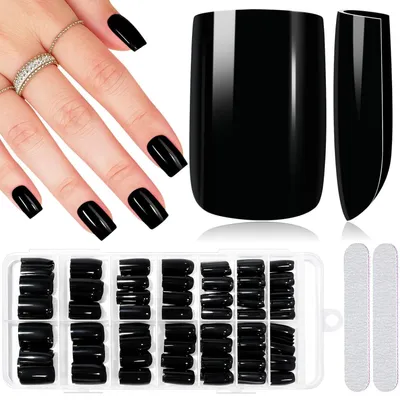 Productafbeelding van Kunstnagels, vierkant, zwart, 280 stuks, 14 verschillende maten, acryl