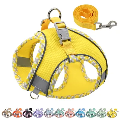 Image de Harnais pour petit chien avec laisse, réglable, réfléchissant, jaune, taille XXS