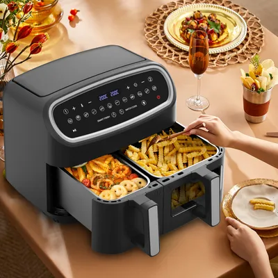 Immagine prodotto di Air Fryer Dual Basket 10L con 12 Funzioni, 50-200°C - 2800W XXL, Display Touch e Cestelli Lavabili per Pollo Intero e Famiglie