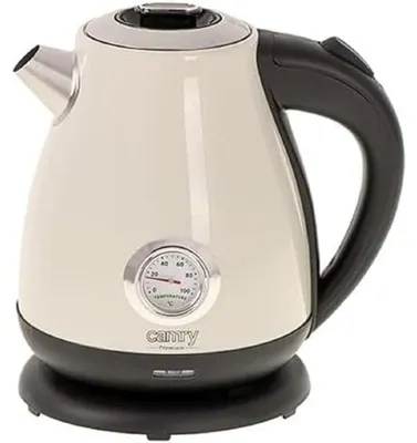 Wasserkocher mit Thermometer, 1,7 l, Borosilikatglas, Creme