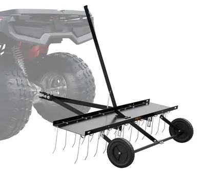 Produktbild von VEVOR Anhänger-Dethatcher, 60-Zoll Anhänger-Dethatcher mit 24 Stahlzinken, Rasen-Dethatcher-Rechen für ATV oder Rasenmäher, Anhänger-Rasenrechen mit Hebegriff für Blätter, Kiefernnadeln und Gras, 1219,2 mm