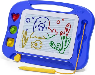 Productafbeelding van Magnetisch Tekenbord voor Kinderen, Kleurrijk Uitwisbaar Schetsbord met Magneetpen, Schetsblok met Drie Stempels, Reisspeelgoed, Verjaardagscadeau