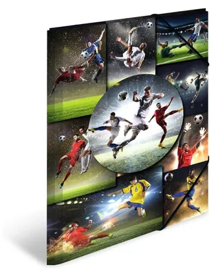 Produktbild von HERMA Sammelmappe A3 Fussball, Kinder Eckspanner-Mappe aus Kunststoff mit Sport Motiv, Gummizug, Innenklappen und Innendruck für Jungen und Mädchen
