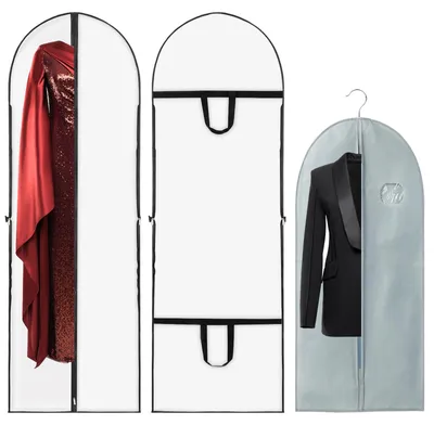 Produktbild von Kleidersack/Schutzhülle für Anzüge, 2er-Set hochwertige, lange Kleidersäcke mit Reißverschluss, faltbar und atmungsaktiv, ideal für Brautkleider, Abendkleider und Mäntel, 180 x 60 cm + 120 x 60 cm, Weiß + Grau