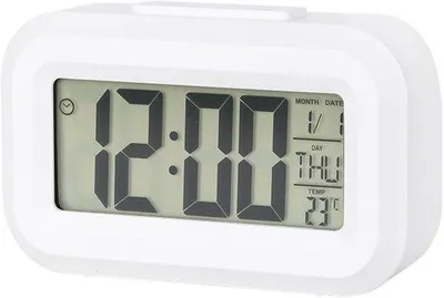 Image de Réveil numérique avec horloge de nuit, calendrier et affichage de la température, grand écran, fonctionnement sur piles, blanc