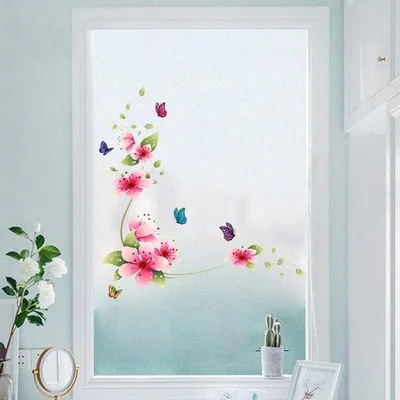Image de Autocollants muraux floraux rouge/rouge (62 x 64 cm) Décoration murale florale Décoration murale estivale pour salle de bains Autocollants muraux pour salle de bains