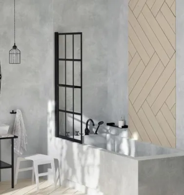 Produktbild von ECOLAM Badewannenabtrennung für Badewanne Duschabtrennung schwarz matt 1-Teil 75x140 cm Echtglas beweglich nach oben