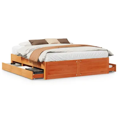 Image de Cadre de lit sans matelas avec tiroirs brun cire 180x200 cm pin