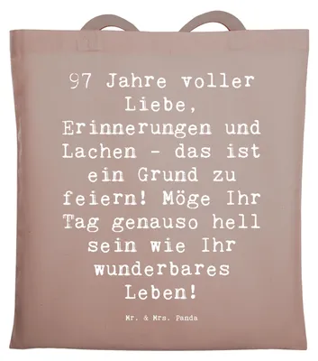 Produktbild von Mr. & Mrs. Panda Schultasche Spruch 97. Geburtstag - Braun Pastell - Geschenk, Alter, Liebe, Uni Tasche, Tote Bag, Tragetasche, Jutebeutel, Happy Birthday, Lachen und
