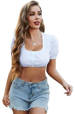 Productafbeelding van Solidchoice - Elegante Dirndl Blouse voor Dames, Korte Mouwen, Zwart