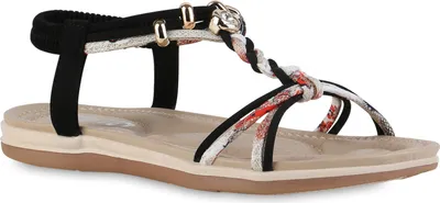 Produktbild von VAN HILL Damen Riemchensandalen Sandalen Zierperlen Freizeit Prints Schuhe 841743, Farbe: Schwarz, Größe: 37