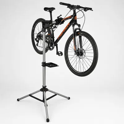 Produktbild von MidGard Montageständer mit Stativ für Profis, Fahrradständer für Fahrrad & e-Bike, MTB, Rennrad usw. Silber