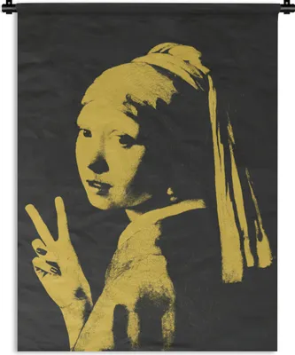 Produktbild von MuchoWow® Wandteppich Wandbehang Das Mädchen mit dem Perlenohrring - Johannes Vermeer - Gelb - Frieden 120x160 cm Tapisserie Dekoration Wandtuch - Wohnzimmer - Moderne
