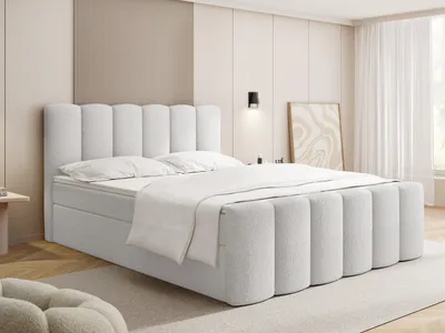 Produktbild von Boxspringbett mit Bettkasten – Polsterbett 200 x 200 cm mit H4 7-Zonen-Taschenfederkernmatratze & 5 cm Komfort-Topper – Stauraumbett mit hohem Kopfteil – Boucle Weiß