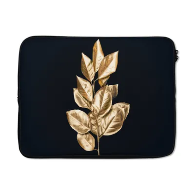 Produktbild von MuchoWow® Laptop Hülle 15 Zoll Pflanze - Blätter - Gold - Schwarz - Luxus Laptoptasche - Laptoptasche - Sleeve - Rundum-Schutz