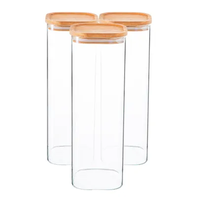 Produktbild von Quadratische Vorratsgläser aus Glas mit Holzdeckel – 2,2 Liter – 3er-Pack