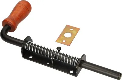 Obrázok produktu pre KOTARBAU® Pružinový závor 260 mm Závora Grendelová závora Čierna nerezová oceľ Drevená rukoväť Odolná voči poveternostným vplyvom S pružením Závora Posuvné dvere Brány Uni