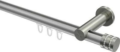 Produktbild von Interdeco Innenlaufstange / Gardinenstange mit Innenlauf Silbergrau / Edelstahl-Optik, Typ Platon Estana (Glitzerkappe), 20 mm Ø 1-läufig, 360 cm