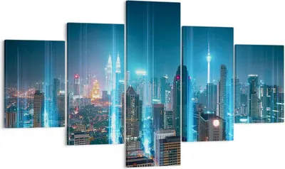 Produktbild von Bild auf Leinwand - Leinwandbild - Stadt Nacht Straße - 125x70cm - Wand Bild - Wanddeko - Leinwanddruck - Bilder - Kunstdruck - Wanddekoration - Leinwand bilder - Wandkunst - EA125x70-3903