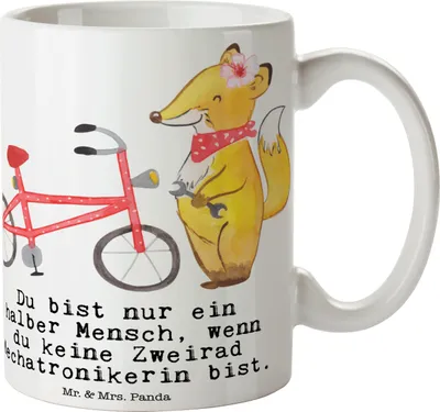 Produktbild von Mr. & Mrs. Panda Tasse Zweirad Mechatronikerin Herz - Weiß - Geschenk, kaffeebecher bedruckt, Trinkbecher, Kakaotasse, Teetasse