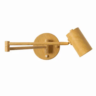 Image de Applique murale HALLE, douille E27, abat-jour en métal imitation bois, avec bras orientable et interrupteur