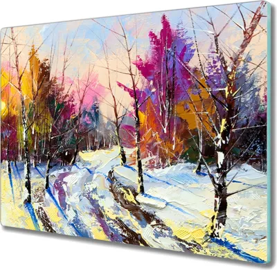 Produktbild von Coloray Hackbrett Kochplattenabdeckung Herdabdeckplatte 60x52 cm Schneidebrett Küchenbrett - Winter Schnee Wald Natur