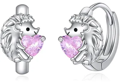 Immagine prodotto di Orecchini a cerchio in argento sterling 925 con motivo animalier e zirconi rosa, adatti a donne, ragazze e bambini