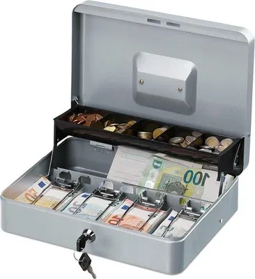Produktbild von Famanu Geldkiste mit Schloss - Aufbewahrung für Münzen und Scheine - Silber