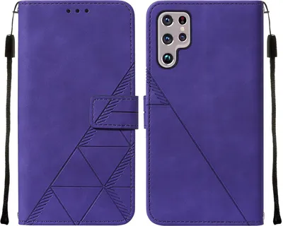 Produktbild von Galaxy S23 Ultra Hülle, Schlank Prägung Flip Leder Kartenfächer Schutzhülle mit Ständer für Samsung Galaxy S23 Ultra Lila