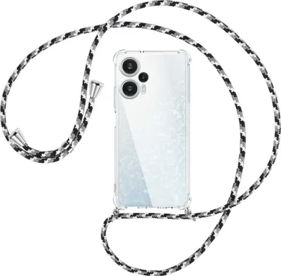 Produktbild von Handykette Backcover-Schutzhülle mit Band (Metall silberfarben) für Xiaomi Poco F5 (6.67'') - schwarz/grau/weiß