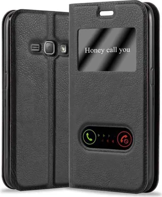 Produktbild von Cadorabo Schutzhülle für Samsung Galaxy J1 2015 Hülle in Schwarz Handyhülle Book Case Cover Etui